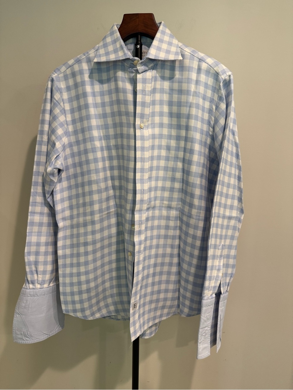 Emmett London Men's Shirt 15.5" 39cm‎ White Blue Dress Long Sleeve Button Up